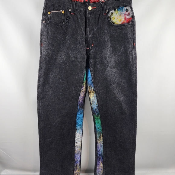 Gino Green Global 999 Men Black Embroidered Baggy Selvage